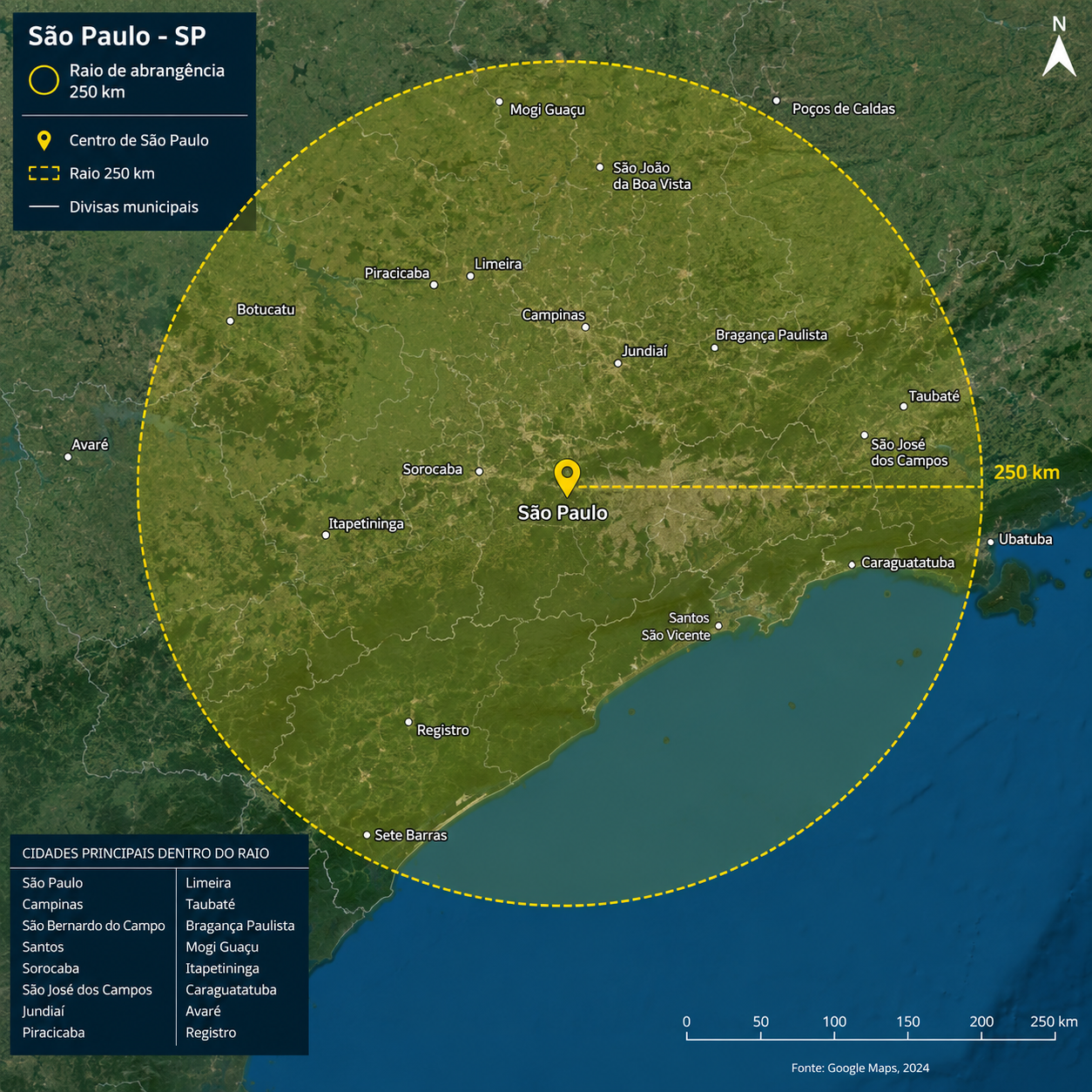 Mapa de Área de Atuação ARUFORT - SP, Litoral e Interior